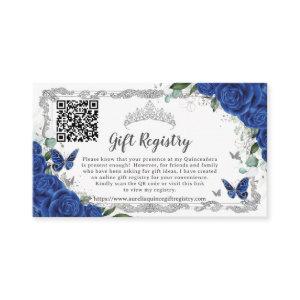 Royal Blue Floral Silver Quinceañera Gift Registry Enclosure Card