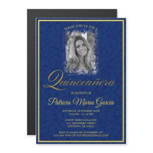 Royal blue floral vines photo quinceanera magnetic