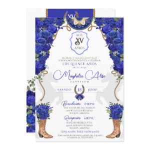 Royal Blue Floral Western Charro Quinceañera