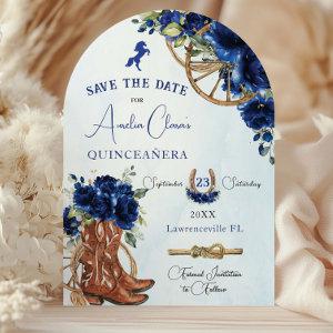 Royal Blue Floral Wild West Charro Quinceañera 15  Save The Date