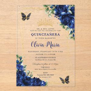 Royal Blue Flowers Floral Quinceañera Butterflies Acrylic