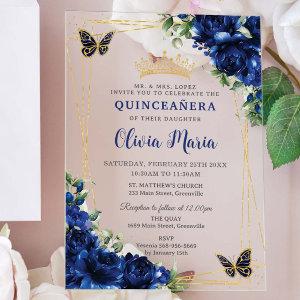 Royal Blue Flowers Floral Quinceañera Butterflies Acrylic