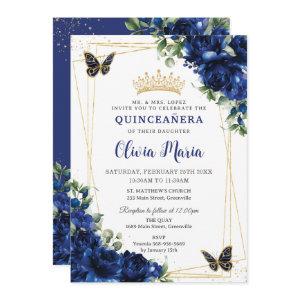 Royal Blue Flowers Floral Quinceañera Butterflies