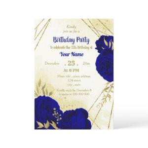 Royal blue flowers gold leaves birthday