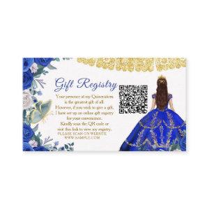 Royal Blue Flowers Quinceañera QR Gift Registry Enclosure Card