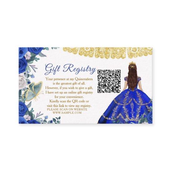 Royal Blue Flowers Quinceañera QR Gift Registry Enclosure Card