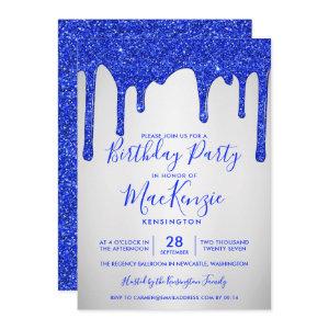 Royal Blue Glitter Drips Silver Metallic Birthday