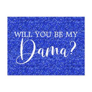 Royal Blue Glitter Quinceañera Dama Proposal  Postcard