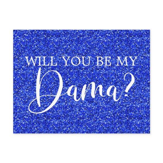 Royal Blue Glitter Quinceañera Dama Proposal  Postcard