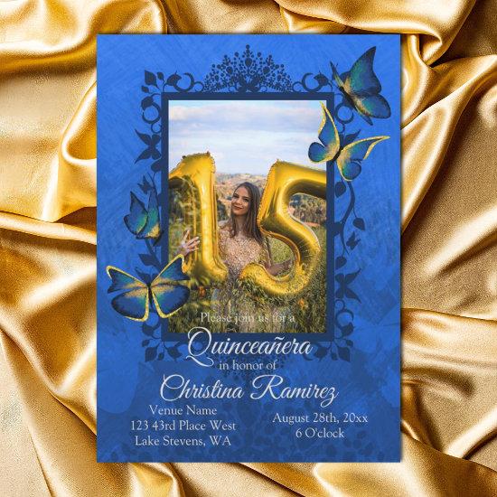 Royal Blue, Gold Butterfly Quinceanera
