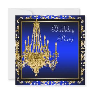 Royal Blue Gold Damask Chandelier Birthday Party I