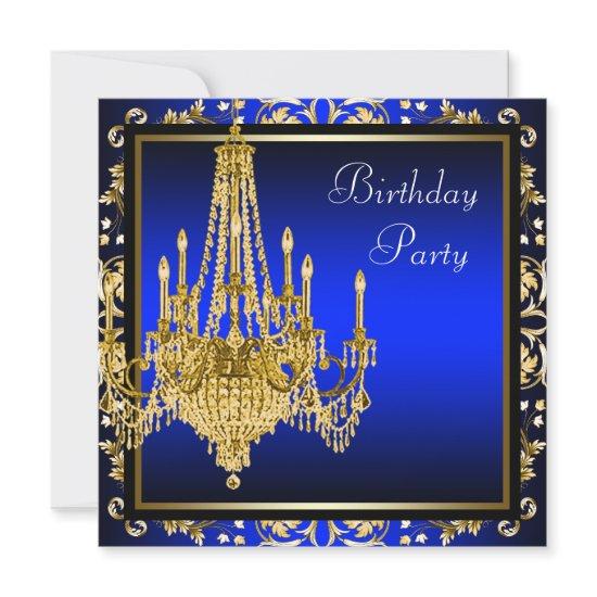 Royal Blue Gold Damask Chandelier Birthday Party I