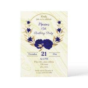 royal blue gold floral birthday
