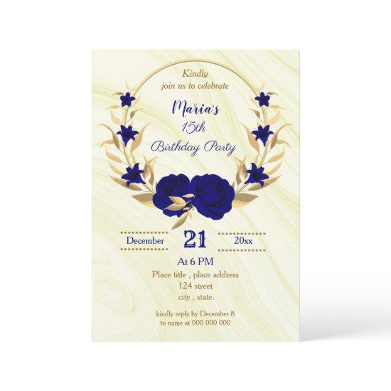 royal blue gold floral birthday