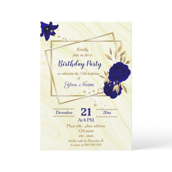 royal blue gold floral geometric birthday party  i