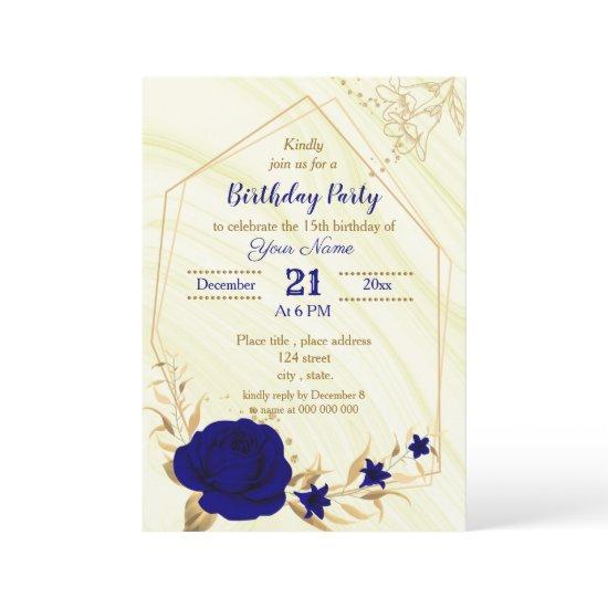 royal blue gold floral geometric birthday party
