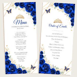 Royal Blue Gold Floral Quinceanera Program Menu
