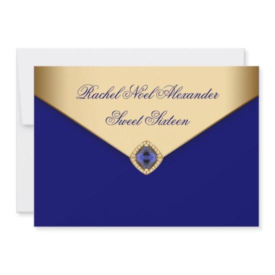 Royal Blue Gold Jewel Sweet Sixteen RSVP Card