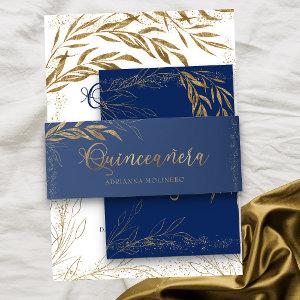 Royal Blue Gold Leaf and Confetti Quinceanera  Belly Band