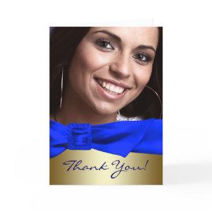 Royal Blue Gold Photo Quinceanera Thank You Cards