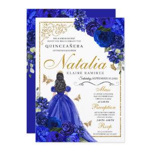 Royal Blue Gold Princess & Butterflies Quinceañera