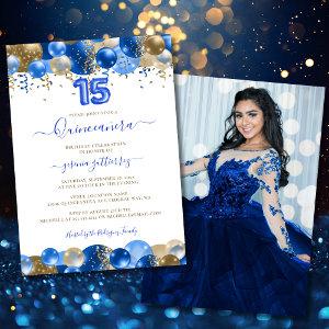 Royal Blue Gold Quinceañera Balloon Photo