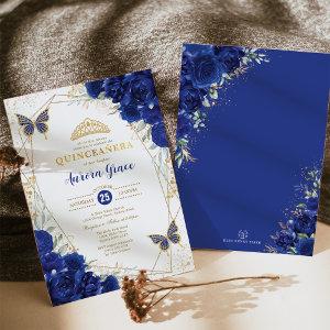 Royal Blue Gold Quinceañera Butterfly Geometric
