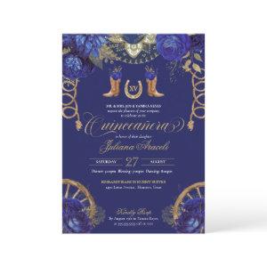Royal Blue Gold Roses Country Western Quinceanera