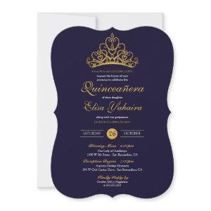 Royal Blue Gold Tiara Crown Elegant Quinceañera