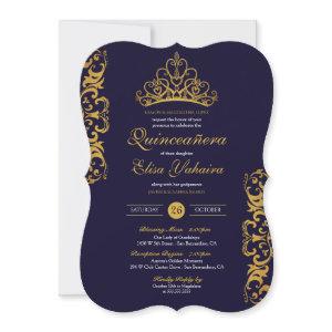 Royal Blue & Gold Tiara Crown Elegant Quinceañera
