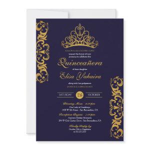 Royal Blue & Gold Tiara Crown Elegant Quinceañera