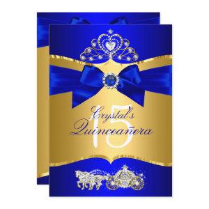 Royal Blue Gold Tiara Pearl Bow Quinceanera