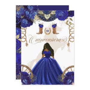 Royal Blue Gold Western Charro 2-Sided Quinceanera