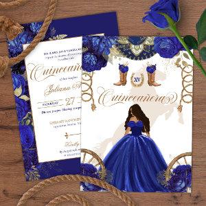 Royal Blue Gold Western Charro 2-Sided Quinceanera