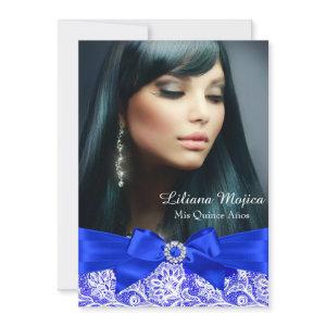Royal Blue Lace & Jewel Bow Quinceanera