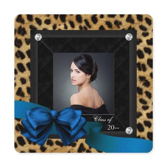 Royal Blue Leopard Photo Graduation Announcement