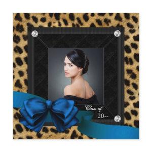 Royal Blue Leopard Photo Graduation Announcement