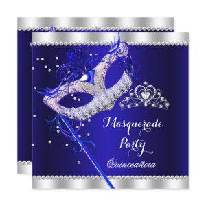 Royal Blue Masquerade Quinceanera Party Mask Gems