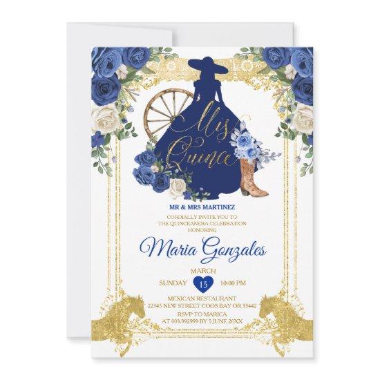 Royal Blue Mis Quince 15 Anos Gold Glitter