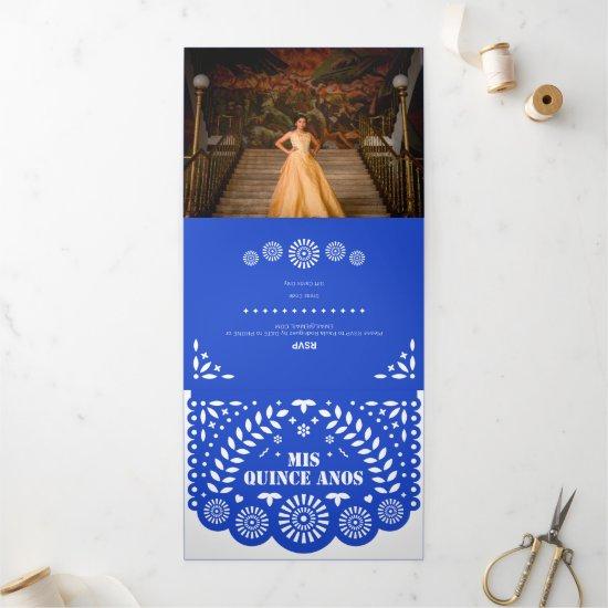 Royal Blue Papel Picado Mis Quince Años Tri-Fold