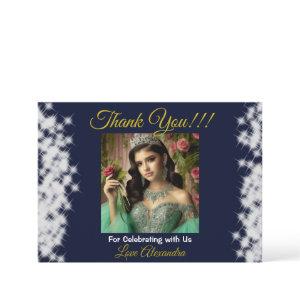 Royal Blue Photo Boho Quinceañera Spanish Favor Thank You Card