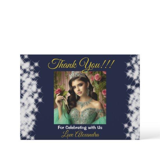 Royal Blue Photo Boho Quinceañera Spanish Favor Thank You Card