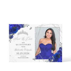 Royal Blue Photo Card Quinceañera Save The Date