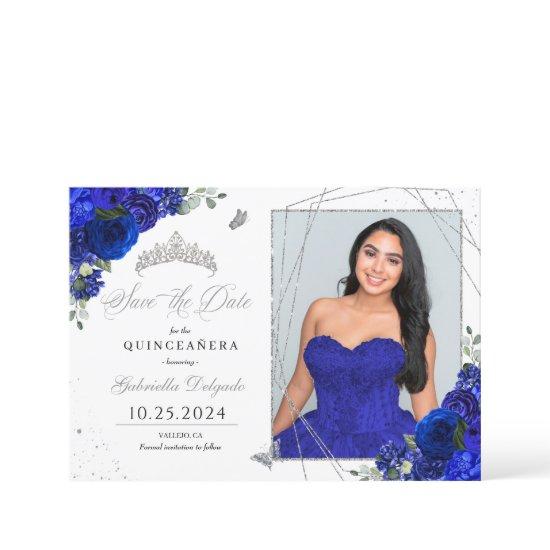 Royal Blue Photo Card Quinceañera Save The Date