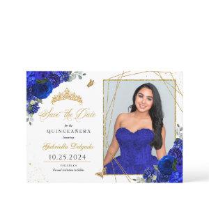 Royal Blue Photo Card Quinceañera Save The Date