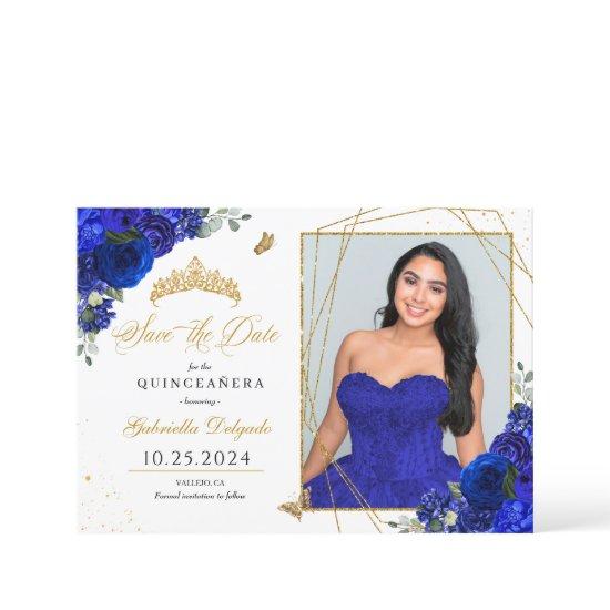 Royal Blue Photo Card Quinceañera Save The Date