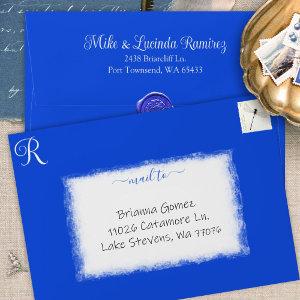 Royal Blue Pre-addressed 5x7 Monogram Quinceanera Envelope