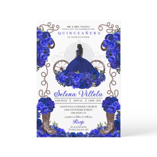 Royal Blue Princess Dress & Boots Quinceanera
