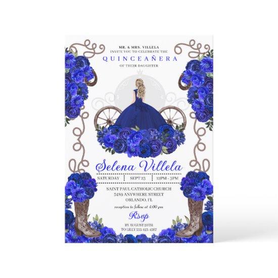 Royal Blue Princess Dress & Boots Quinceanera