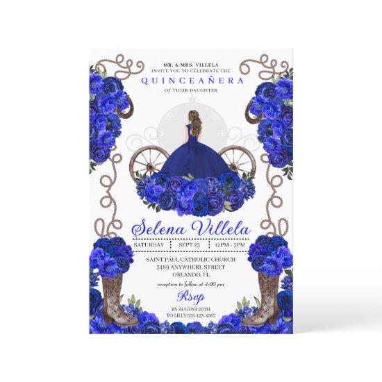 Royal Blue Princess Dress & Boots Quinceanera